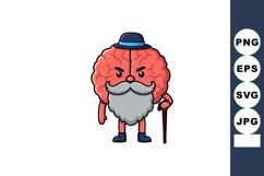 Brain cartoon character with mustache beard hat and cane cre Product Image 1