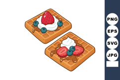 Waffle with strawberry, blueberry, whipped cream, and syrup Product Image 1