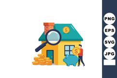 House with coins and piggy bank symbolizing real estate inve Product Image 1