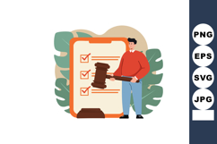 Man holding gavel near checklist on smartphone screen vector Product Image 1