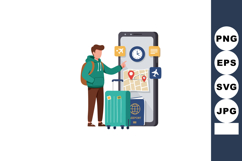 Traveler with luggage and smartphone using digital map and f Product Image 1
