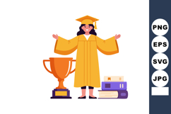 Graduate girl in yellow gown celebrating success with trophy Product Image 1