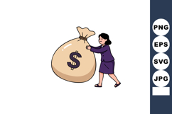 Businesswoman pushing large money bag with dollar symbol in Product Image 1