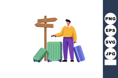 Person with colorful suitcases and wooden road sign vector i Product Image 1