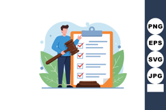 Person holding gavel with checklist on clipboard for legal d Product Image 1