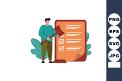 Man Holding Gavel Next to Legal Document Checklist Illustrat Product Image 1