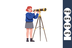 Woman looking through telescope standing on tripod exploring Product Image 1
