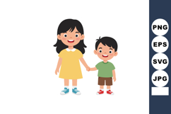 Happy little girl and boy holding hands smiling together vec Product Image 1