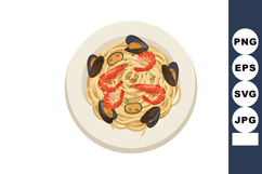 Seafood pasta with shrimp and mussels on plate vector illust Product Image 1