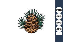 Pine cone with green pine needles vector illustration isolat Product Image 1