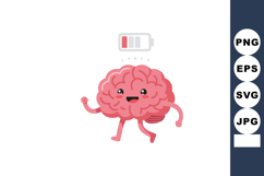 Happy brain cartoon character with low battery energy concep Product Image 1