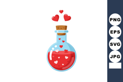 Love potion bottle with red hearts floating above romantic m Product Image 1