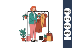 Woman Choosing Clothes on Hanger with Shopping Bags and Plan Product Image 1