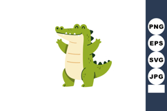 Happy green crocodile character cartoon illustration with ar Product Image 1