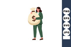 Woman holding large money bag with dollar sign financial con Product Image 1
