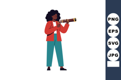 Woman looking through telescope exploring vision and discove Product Image 1