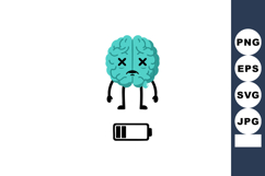 Tired brain with low battery symbol and sad face vector illu Product Image 1