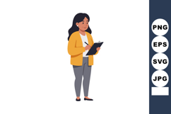 Woman Writing on Clipboard Standing Vector Illustration with Product Image 1