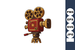 Vintage Movie Camera with Red and Brown Details Vector Illus Product Image 1