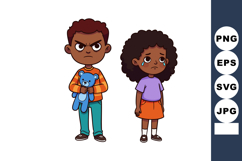 Sad and Angry Children Cartoon Vector Illustration with Blue Product Image 1