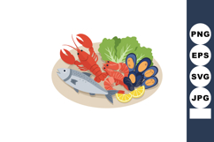 Seafood platter with lobster fish shrimp mussels lemon and l Product Image 1