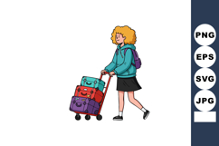 Young woman pushing trolley with colorful suitcases travel l Product Image 1
