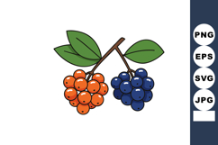Cluster of orange and blue berries with green leaves vector Product Image 1
