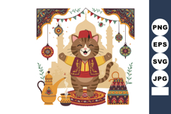 Happy cat wearing traditional clothing celebrating cultural Product Image 1