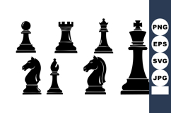Black Chess Pieces Silhouette Vector Set King Queen Rook Product Image 1