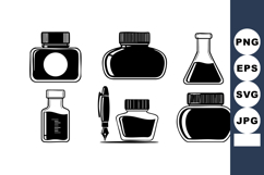 Ink Bottles And Pen Vector Illustration Set Product Image 1