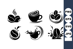 Coffee Bean Cup Splash Black Silhouette Vector Product Image 1