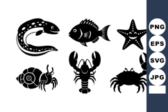 Marine Animals Silhouette Vector Collection Fish Crab Product Image 1