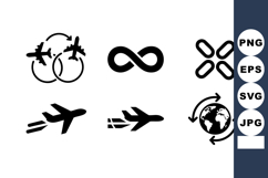 Black Airplane and Infinity Travel Icons Vector Product Image 1