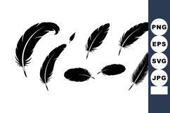 Black Feather Vector Set Isolated On White Background Product Image 1