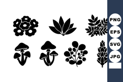 Black Silhouette Set Flowers Leaves Mushrooms Berries Product Image 1