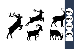 Silhouettes Of Five Wild Deer Animals Vector Product Image 1