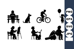 Silhouette People Leisure Dog Bicycle Vector Product Image 1