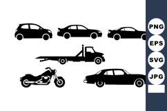 Silhouette Set Various Car Models Tow Truck Motorcycle Product Image 1