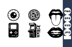 Black White Retro Gaming Arcade Vector Icons Set Product Image 1