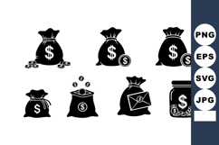 Money Bag Icons With Coins Dollar Symbol Vector Product Image 1