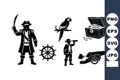 Pirate Sword Parrot Treasure Chest Vector Illustration Product Image 1