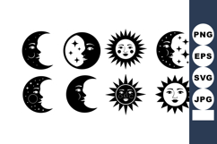 Vintage Celestial Moon and Sun Icons Vector Product Image 1