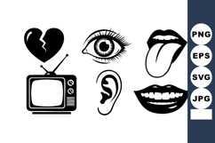 Broken Heart Eye Tongue Television Ear Mouth Icons Product Image 1