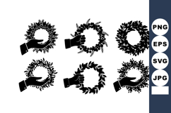 Six Black Laurel Wreath Hand Silhouettes Vector Product Image 1