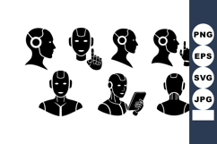 Robot Head Icons with Headset and Tablet Vector Product Image 1