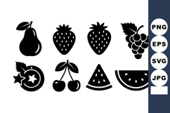 Fruit Icons Vector Set with Pear Strawberry Grape Cherry Product Image 1