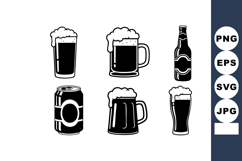 Beer Icons Set Mugs Bottles Cans Vector Product Image 1