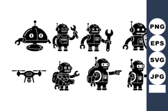 Vintage Robot Icon Set With Tools And Drone Product Image 1