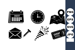 Event Planning Icons Calendar Clock Map Vector Product Image 1