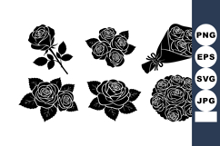 Black White Rose Flower Bouquet Vector Illustration Set Product Image 1